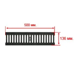 Решетка водоприемная GIDROLICA Standart DN100 C250 щелевая чугунная 500*136*13 мм арт.506 Решетка водоприемная GIDROLICA Standart DN100 C250 щелевая чугунная 500*136*13 мм арт.506