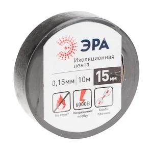 Изолента ПВХ 15мм х 10м черная, ЭРА Изолента ПВХ 15мм х 10м черная, ЭРА