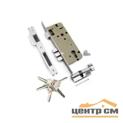 Замок врезной с защелкой ключ-вертушка ARCHIE L01-45-70 TR N хром