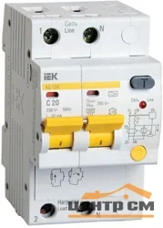 Выключатель автоматический диф. тока 2п АД-12 20A 4.5kA х-ка С IEK MAD12-2-020-C-030