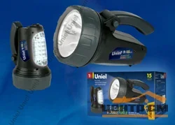 Фонарь-прожектор Uniel Стандарт «Distance light-Double force», пластик, 3 W LED + 15 LED, 3, 7 V 1000 mAh Lithium, черный, S-SL017-BA Black
