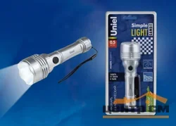 Фонарь ручной Uniel Стандарт «Simple Light-Gambit», пластик, 0, 5 Watt LED, 2хАА, серебро, S-LD044-C Silver