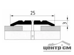 Порог АПС 001 алюминиевый 1350*25*3 мм одноуровневый (33 ясень)