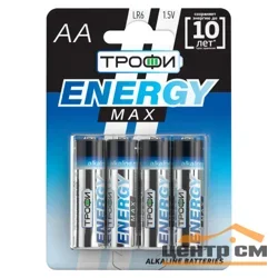 Элемент питания LR6(АА) алкалиновый (уп. блистер 4шт) ТРОФИ ENERGY MAX