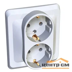 Розетка 2-местная СП Этюд 16А с заземлением, защитной шторки, белая Systeme Electric PС16-008B