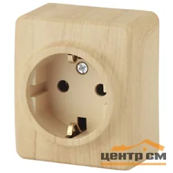 Розетка 1-местная ОП Эра Эксперт 2P+E Schuko с заземлением и шторками, сосна (16АХ-250В), арт.11-2204-11