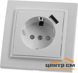 Розетка 1-местная СП STEKKER Эрна с заземлением, шторкой и USB, белая (PST16-9011-01)