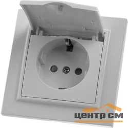 Розетка 1-местная СП STEKKER Эрна с заземлением, крышкой и шторкой, белая (PST16-9012-01)