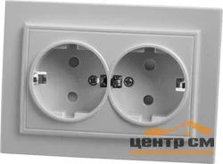 Розетка 2-местная СП STEKKER Эрна с заземлением и шторкой, белая PST16-9014-01)