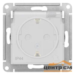 Механизм розетки одноместный СП AtlasDesign Aqua 16А IP44 с заземл. защ. шторки с защ. крышкой бел. Systeme Electric ATN440146