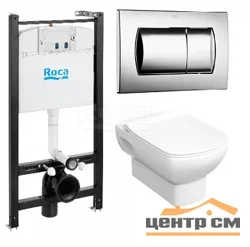Унитаз подвесной ROCA DAMA SENSO с инсталляцией, крышка-сиденье с микролифтом (893104680), кнопка хром (8901160B1)