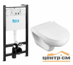 Унитаз подвесной ROCA Victoria Rimless с инсталляцией, сиденьем, с панелью смыва Active PL 62 B хром глянцевый