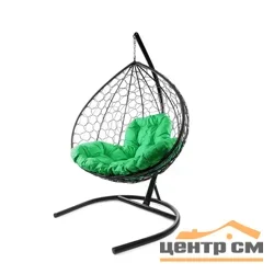 Подвесное кресло двухместное Double/XL, цвет плетения – черный, подушка – зеленый