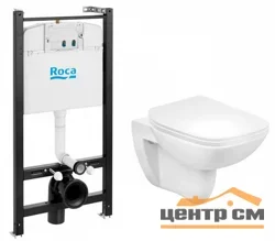 Унитаз подвесной ROCA DEBBA rimless с инсталляцией, сиденьм slim, кнопка Active 62B черный матовый