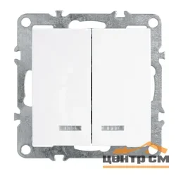 Механизм выключателя двухклавишный СП 220V, 10А, с индикатором (механизм), белый (PSW10-9102-01) Эрна STEKKER