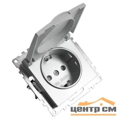 Розетка 1-местная (механизм) СП STEKKER Катрин с заземлением, с крышкой (GLS16-7112-03) серебро
