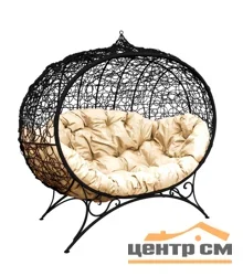 Диван УЛЕЙ на ножках с ротангом черный, подушка бежевая