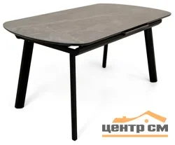 Стол Шамони-1С 85х140 (+37) (царга Чёрный/МДФ+PVC Чёрный/Серый мрамор/Armani Grey)+ нога №5 (чёрный)
