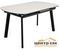 Стол Шамони-2С 90х160 (+37) (царга Чёрный/МДФ+PVC Чёрный/белый/White marbel)+ нога 5 (чёрный)