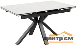 Стол Баден-1С 140х85 (+30+30) (царга Черный/МДФ+PVC Черный/White marble) + Нога №120Q(черный)