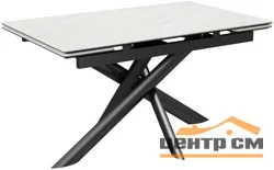 Стол Итали-1С 140х85 (+30+30) (царга Черный/МДФ+PVC Черный/White marble) + Нога №115Е(черный)
