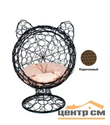 Домик для животных "Бетти 1" с ушками, коричневый, бежевая подушка
