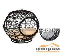 Домик для животных "Сфера" большой черный, серая подушка