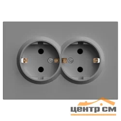 Розетка 2-местная СП STEKKER Эмили, с защитной шторкой, с заземлением, 250В, 16А, (RST16-5114-10) платиново-серый, soft touch
