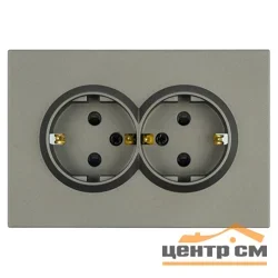 Розетка 2-местная СП STEKKER Эмили с защитной шторкой с заземлением, 250В, 16А, RST16-5114-09, антрацит, soft touch