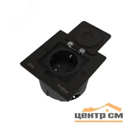 Лючок MultiDesk MDK21 с розеткой 2P+E 16А 250В IP44 с монтажной коробкой для стены фальшпола стола черн. матов. SE MDK21102MBA