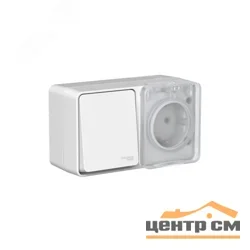 Блок ОП AtlasDesign PROFI IP54 (розетка одноместная 16А заземл. защ. шторки + одноклавишный выключатель 10А) серый SE ATN543070