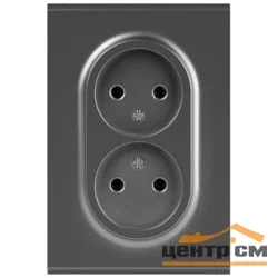 Розетка двухместная СП без заземления 16А 2X2P, графит арт.16-2107-06 ЭРА Arktik